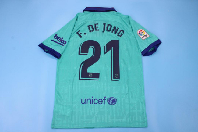 with LFP Patch Retro Jersey 2019-2020 Barcelona F.DE JONG 21 Third Away Blue Soccer Jersey Vintage Football Shirt