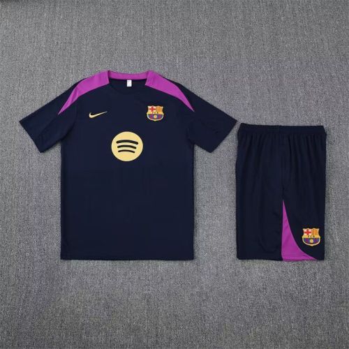 Adult Uniform 2025-2026 Barcelona Dark Blue Soccer Training Shirt and Shorts Football Set