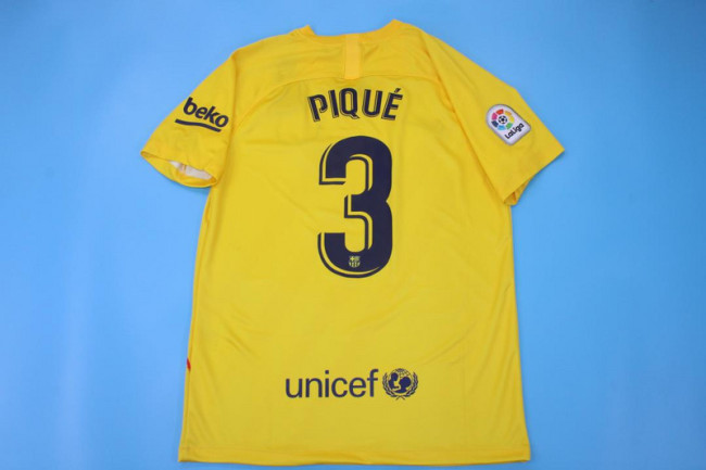 with LFP Patch Retro Jersey 2019-2020 Barcelona 3 PIQUE 4th Away Yellow Soccer Jersey Vintage Football Shirt