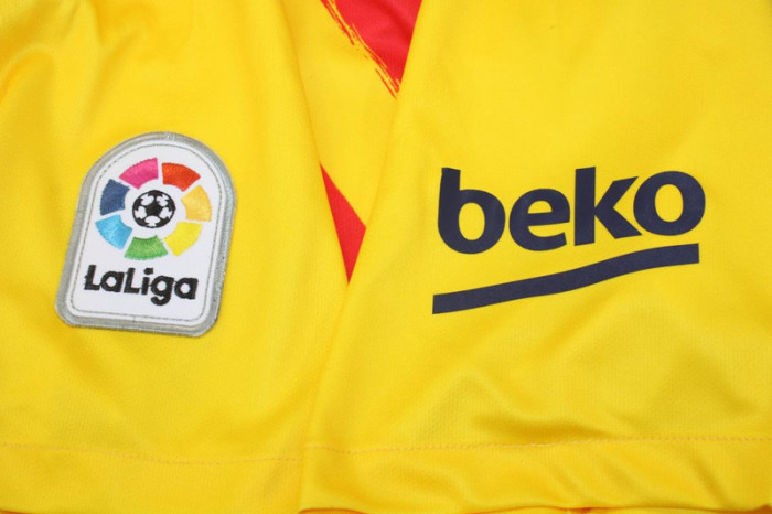with LFP Patch Retro Jersey 2019-2020 Barcelona 25 AUBAMEYANG 4th Away Yellow Soccer Jersey Vintage Football Shirt