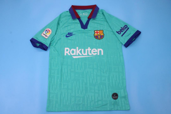 with LFP Patch Retro Jersey 2019-2020 Barcelona Third Away Blue Soccer Jersey Vintage Football Shirt