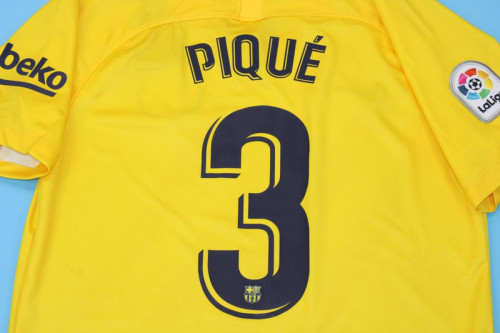 with LFP Patch Retro Jersey 2019-2020 Barcelona 3 PIQUE 4th Away Yellow Soccer Jersey Vintage Football Shirt