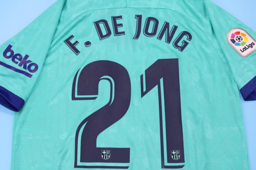 with LFP Patch Retro Jersey 2019-2020 Barcelona F.DE JONG 21 Third Away Blue Soccer Jersey Vintage Football Shirt