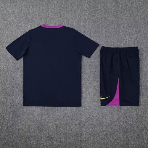 Adult Uniform 2025-2026 Barcelona Dark Blue Soccer Training Shirt and Shorts Football Set