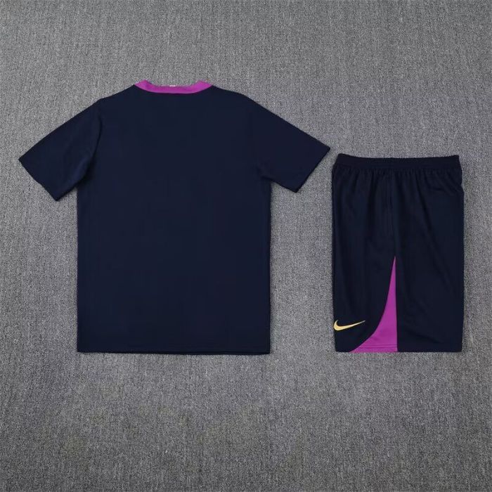 Adult Uniform 2025-2026 Barcelona Dark Blue Soccer Training Shirt and Shorts Football Set