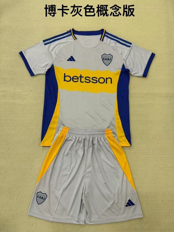 Youth Uniform Kids Kit 2025-2026 Boca Juniors Grey Concept Version Soccer Jersey Shorts Child Football Set