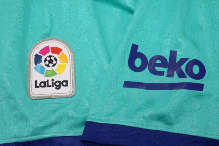 with LFP Patch Retro Jersey 2019-2020 Barcelona Third Away Blue Soccer Jersey Vintage Football Shirt