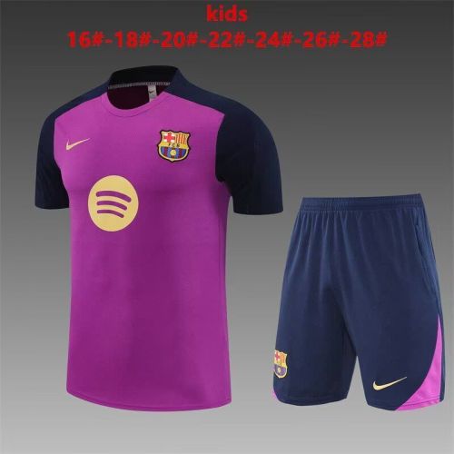Youth Uniform Kids Kit 2025-2026 Barcelona Purple Soccer Training Jersey Shorts Child Football Set