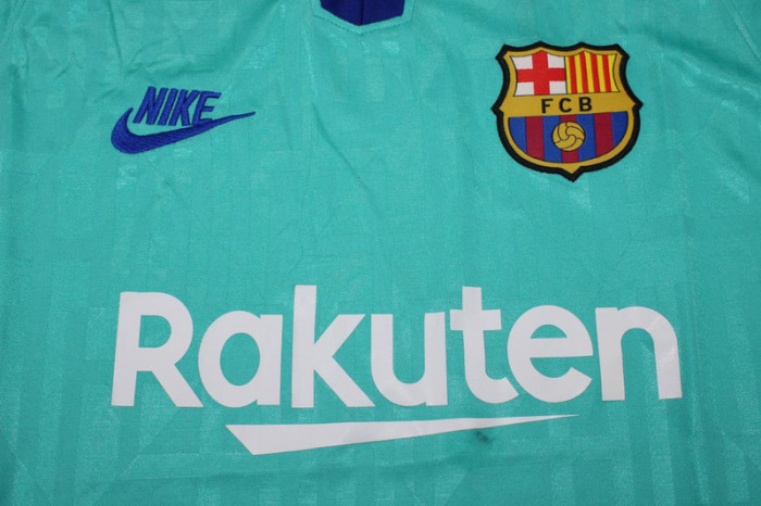 with LFP Patch Retro Jersey 2019-2020 Barcelona Third Away Blue Soccer Jersey Vintage Football Shirt