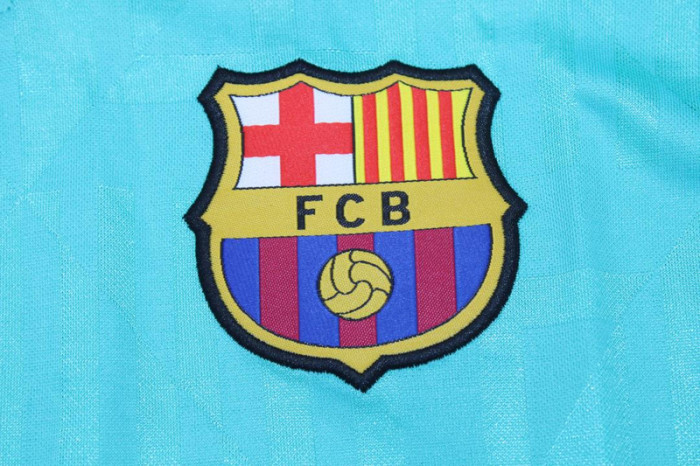 with LFP Patch Retro Jersey 2019-2020 Barcelona Third Away Blue Soccer Jersey Vintage Football Shirt