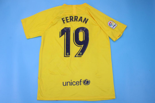 with LFP Patch Retro Jersey 2019-2020 Barcelona 19 FERRAN 4th Away Yellow Soccer Jersey Vintage Football Shirt