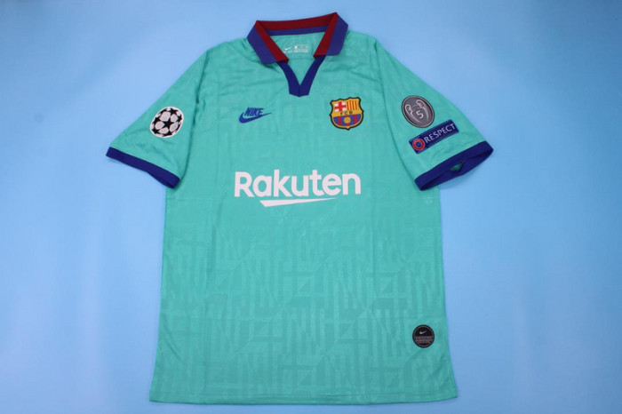 with UCL Patch Retro Jersey 2019-2020 Barcelona Third Away Blue Soccer Jersey Vintage Football Shirt