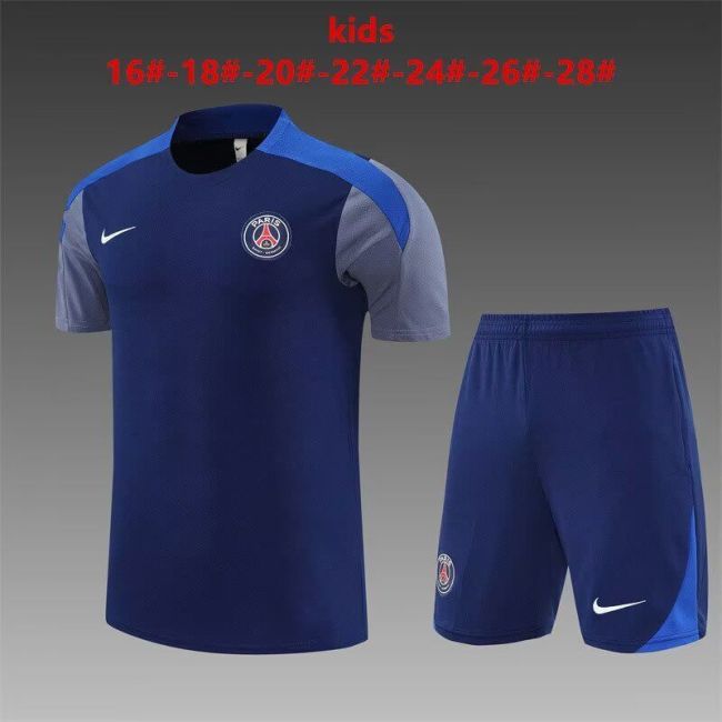Youth Uniform Kids Kit 2025-2026 Paris Dark Blue Soccer Training Jersey Shorts PSG Child Football Set