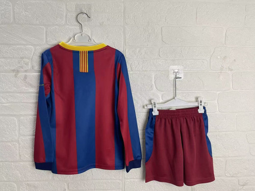 Long Sleeve Retro Youth Uniform Kids Kit 2010-2011 Barcelona Home Soccer Jersey Shorts Vintage Child Football Set