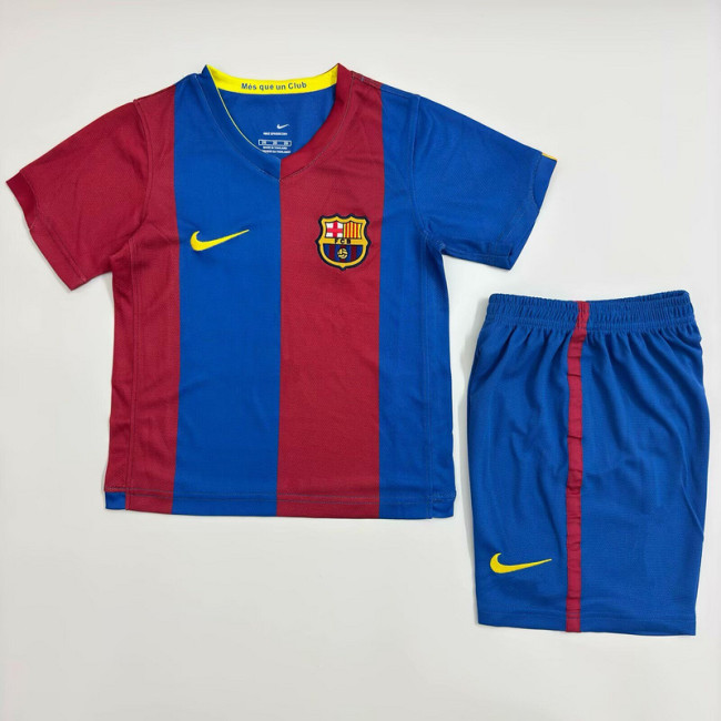 Retro Youth Uniform Kids Kit 2006-2007 Barcelona Home Soccer Jersey Shorts Vintage Child Football Set