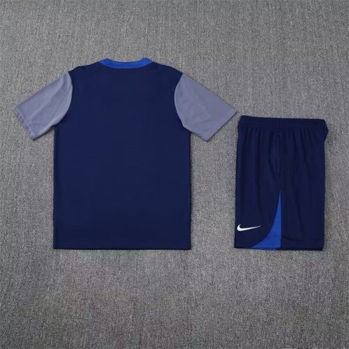 Adult Uniform 2025-2026 Paris Dark Blue Soccer Training Shirt and Shorts PSG Football Set
