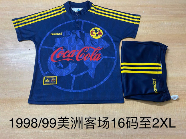 Adult Uniform Retro Jersey 1998-1999 Club America Aguilas Away Blue Soccer Jersey Shorts Vintage Football Kit
