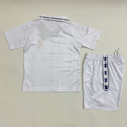 Retro Youth Uniform Kids Kit 1994-1996 Real Madrid Home Soccer Jersey Shorts Vintage Child Football Set