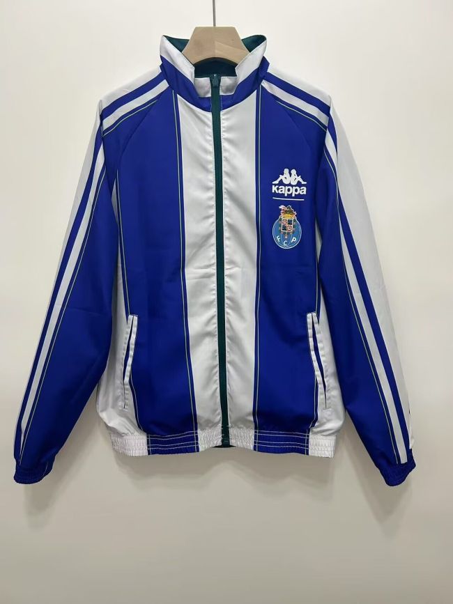 Retro 1998 Porto Blue Trench Coat Soccer Reversible Windbreaker Jacket
