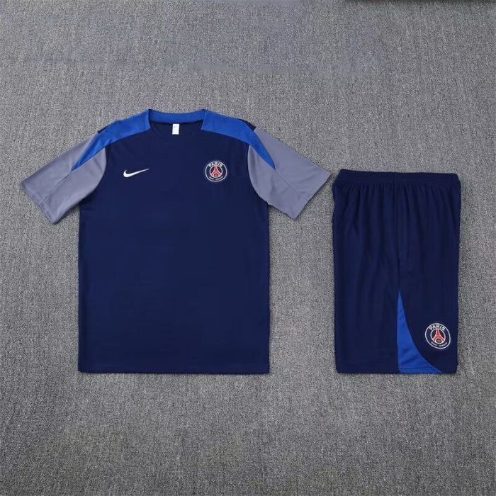 Adult Uniform 2025-2026 Paris Dark Blue Soccer Training Shirt and Shorts PSG Football Set
