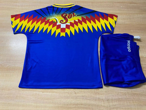 Retro Youth Uniform Kids Kit 1995 Club America Away Blue Soccer Jersey Shorts Vintage Child Football Set
