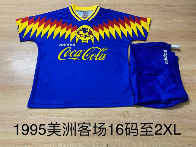 Adult Uniform Retro Jersey 1995 Club America Aguilas Away Blue Soccer Jersey Shorts Vintage Football Kit