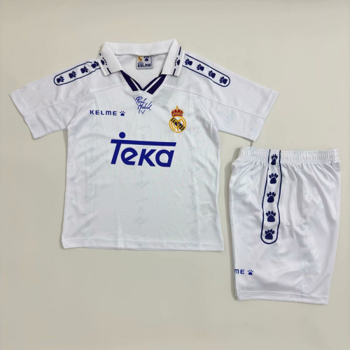 Retro Youth Uniform Kids Kit 1994-1996 Real Madrid Home Soccer Jersey Shorts Vintage Child Football Set