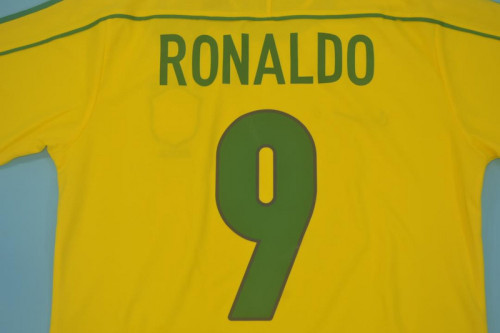 with Front Lettering Retro Jersey 1998 Brazil RONALDO 9 Home Soccer Jersey Vintage Brasil Camisetas de Futbol