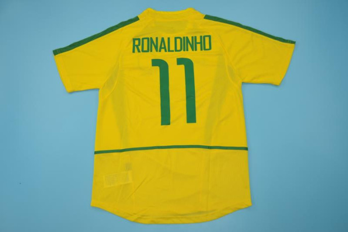 with Patch Retro Jersey 2002 Brazil RONALDINHO 11 Home Soccer Jersey Vintage Football Shirt