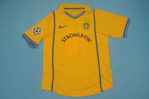 with UCL Patch Retro Jersey 2000-2002 Leeds United Away Yellow Soccer Jersey Vintage Football Shirt