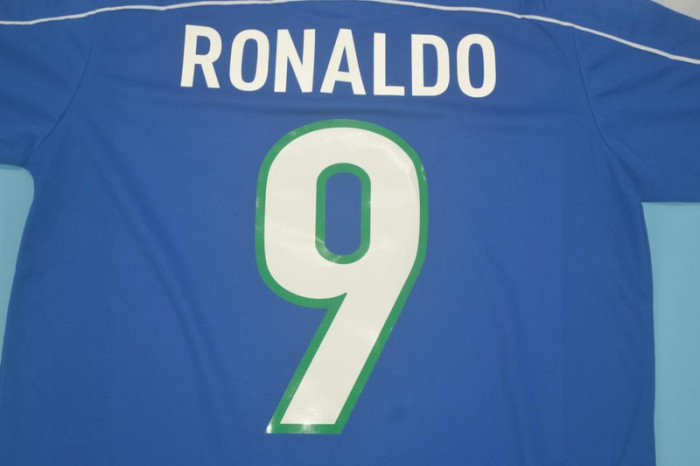 with Front Lettering Retro Jersey 1998 Brazil RONALDO 9 Away Blue Soccer Jersey Vintage Brasil Football Shirt