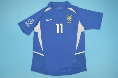 with Patch Retro Jersey 2002 Brazil Away Blue Soccer Jersey Vintage Brasil Camisetas de Futbol