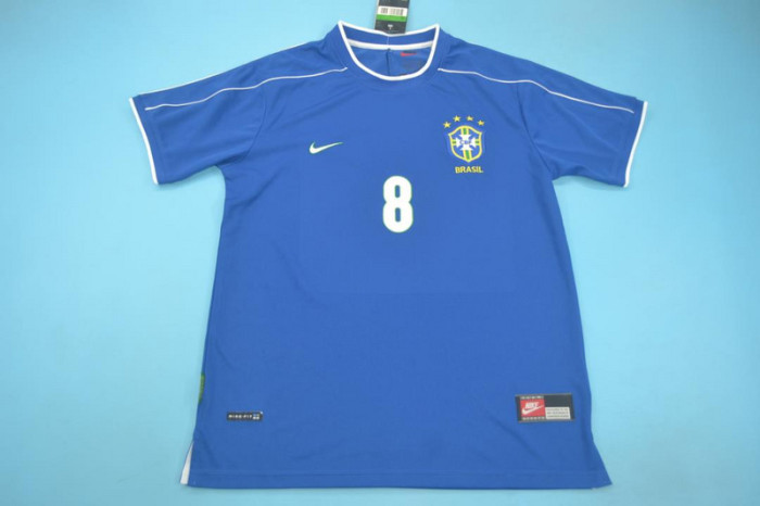 Retro Jersey 1998 Brazil DUNGA 8 Away Blue Soccer Jersey Vintage Brasil Football Shirt