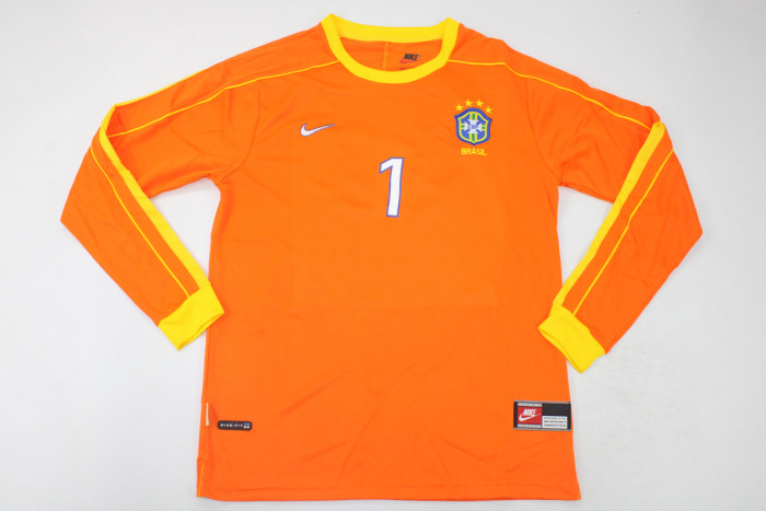 Retro Jersey Long Sleeve 1998 Brazil TAFFAREL 1 Orange Goalkeeper Soccer Jersey Vintage Camisetas de Futbol