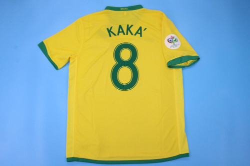 With Euro Patch Retro Jersey 2006 Brazil KAKA' 8 Home Yellow Soccer Jersey Vintage Brasil Camisetas de Futbol