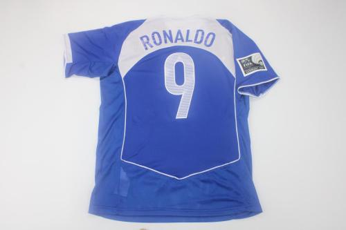 with Patch Retro Jersey 2004 Brazil RONALDO 9 Away Blue Soccer Jersey Vintage Brasil Camisetas de Futbol