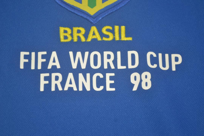 with Front Lettering Retro Jersey 1998 Brazil Away Blue Soccer Jersey Vintage Brasil Football Shirt