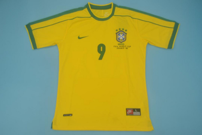 with Front Lettering Retro Jersey 1998 Brazil RONALDO 9 Home Soccer Jersey Vintage Brasil Camisetas de Futbol