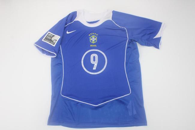 with Patch Retro Jersey 2004 Brazil Away Blue Soccer Jersey Vintage Brasil Camisetas de Futbol