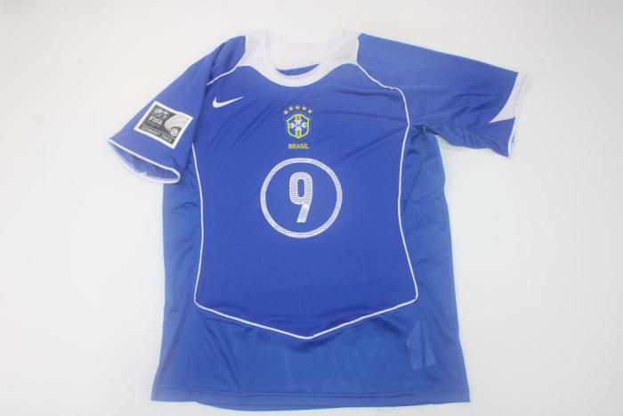 with Patch Retro Jersey 2004 Brazil Away Blue Soccer Jersey Vintage Brasil Camisetas de Futbol