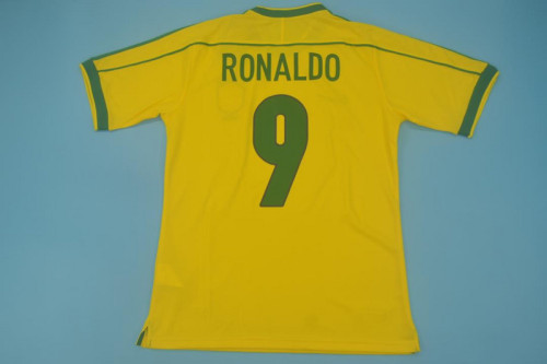 with Front Lettering Retro Jersey 1998 Brazil RONALDO 9 Home Soccer Jersey Vintage Brasil Camisetas de Futbol