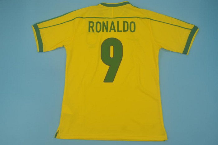 with Front Lettering Retro Jersey 1998 Brazil RONALDO 9 Home Soccer Jersey Vintage Brasil Camisetas de Futbol