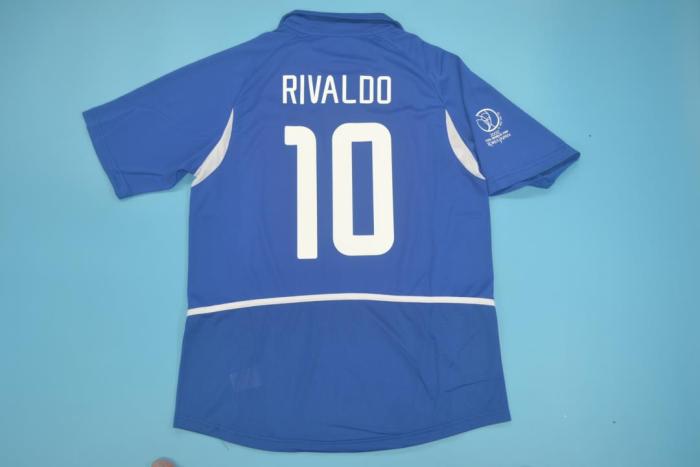 with Patch Retro Jersey 2002 Brazil RIVALDO 10 Away Blue Soccer Jersey Vintage Brasil Camisetas de Futbol