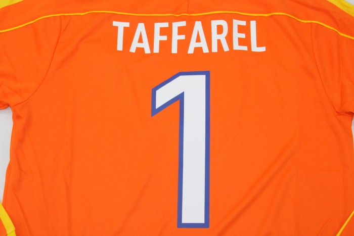 Retro Jersey Long Sleeve 1998 Brazil TAFFAREL 1 Orange Goalkeeper Soccer Jersey Vintage Camisetas de Futbol