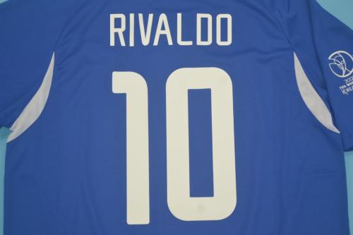 with Patch Retro Jersey 2002 Brazil RIVALDO 10 Away Blue Soccer Jersey Vintage Brasil Camisetas de Futbol
