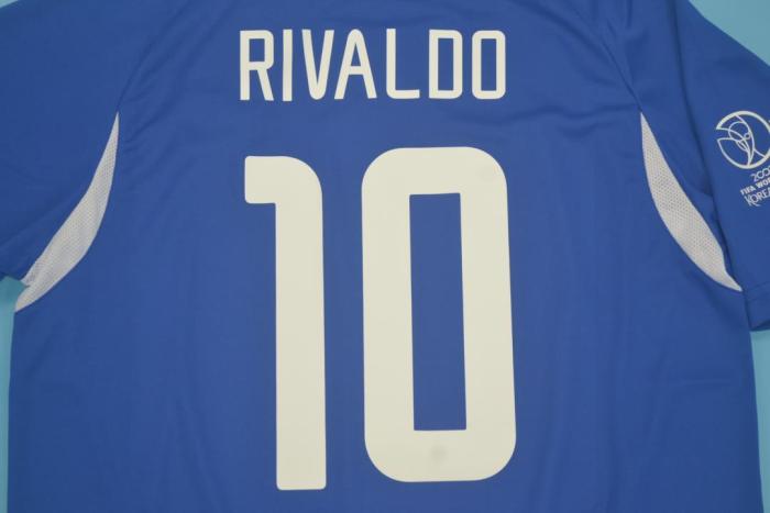 with Patch Retro Jersey 2002 Brazil RIVALDO 10 Away Blue Soccer Jersey Vintage Brasil Camisetas de Futbol