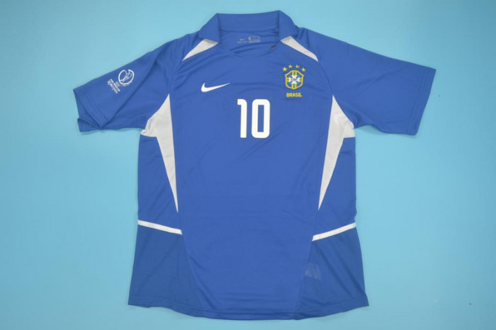 with Patch Retro Jersey 2002 Brazil RIVALDO 10 Away Blue Soccer Jersey Vintage Brasil Camisetas de Futbol