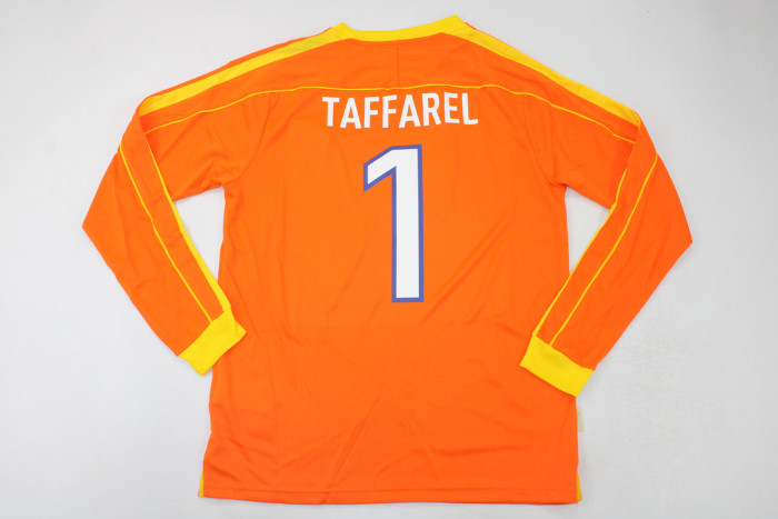 Retro Jersey Long Sleeve 1998 Brazil TAFFAREL 1 Orange Goalkeeper Soccer Jersey Vintage Camisetas de Futbol
