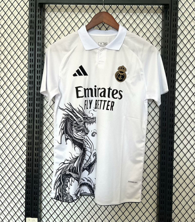 Fan Version Real Madrid 2025-2026 White/Black Dragon Version Soccer Training Jersey Real Football Shirt