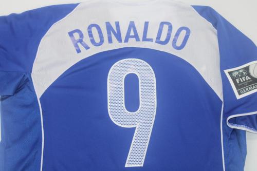 with Patch Retro Jersey 2004 Brazil RONALDO 9 Away Blue Soccer Jersey Vintage Brasil Camisetas de Futbol
